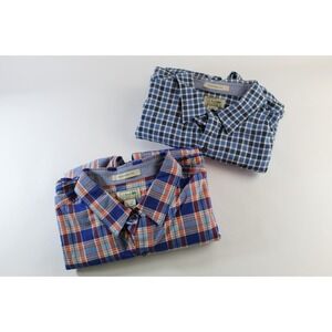 Lot of 2 LL Bean Flannel Plaid Shirts Size XL Tall Traditional Fit Cotton Blue